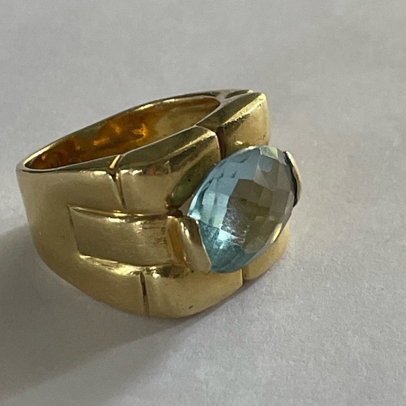 18k Gold Vintage Italian Ring with Aqua - Picture 9 of 15